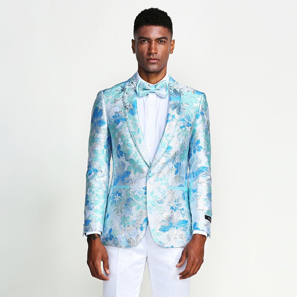 Aqua Floral Tuxedo Jacket Slim Fit ...
